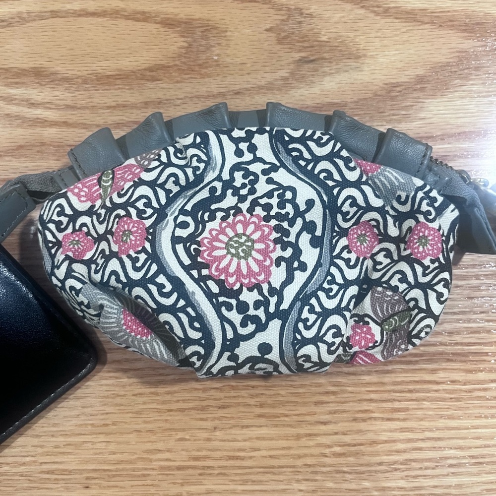 Miss Albright Anthropologie Cosmetic Bag Peach and Gray